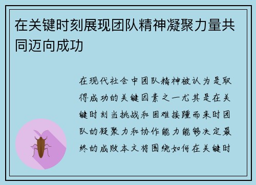 在关键时刻展现团队精神凝聚力量共同迈向成功